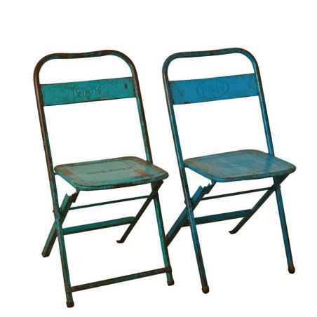 Vintage Metal Folding Outdoor Cafe Chairs Industrial Furniture Smithers of Stamford £115.00 