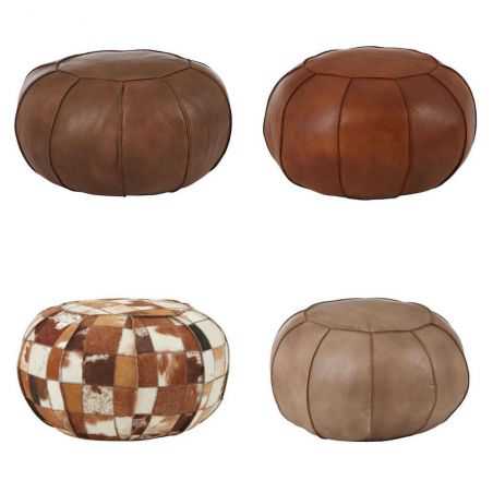 Round Tan Leather Footstool Footstools Smithers of Stamford £210.00 