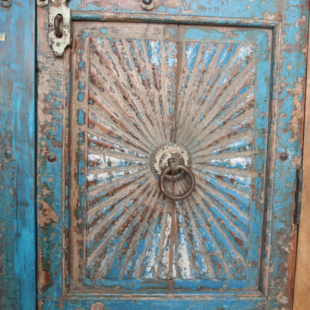 Blue Antique Sunflower 2 Door 6 Panel Hand Carved Cabinet Cabinets & Sideboards  £2,360.00 