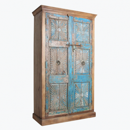 Blue Antique Sunflower 2 Door 6 Panel Hand Carved Cabinet Cabinets & Sideboards  £2,360.00 